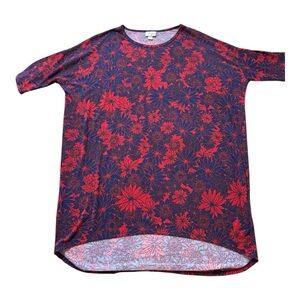 LuLaRoe Hi - Lo Red Navy Floral Tunic Womens Small